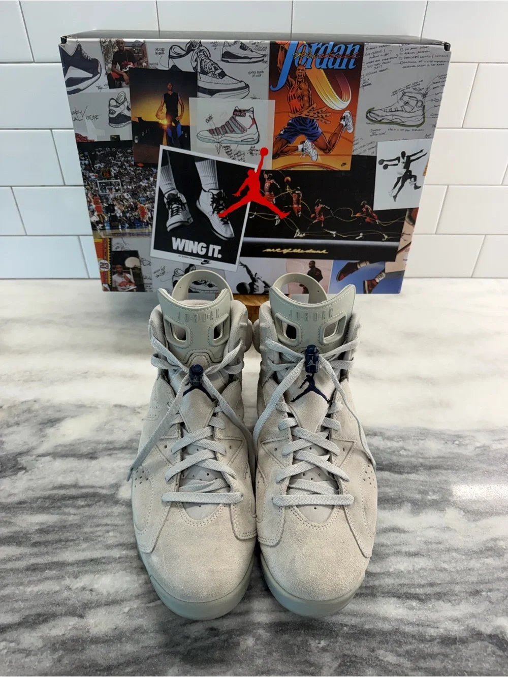 Air Jordan 6 Men's Suede High-Top Sneakers in Light Grey